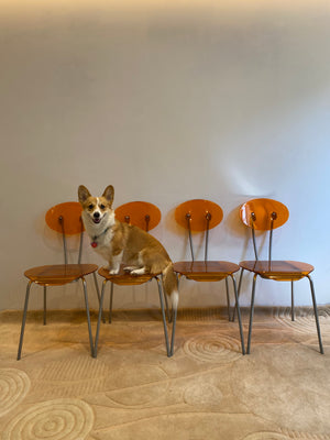 Orange lucite & metal chairs