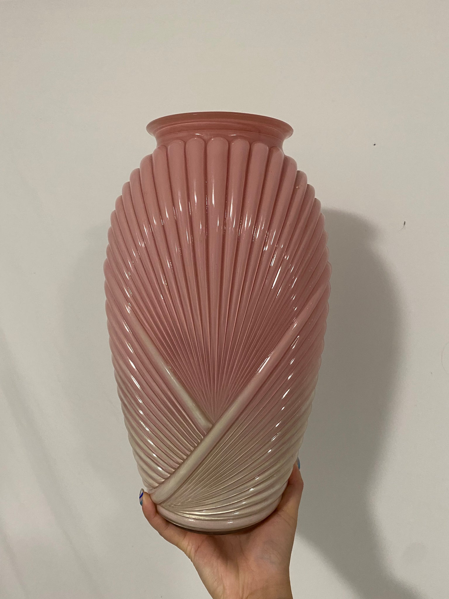 Pink ombré seashell glass vase