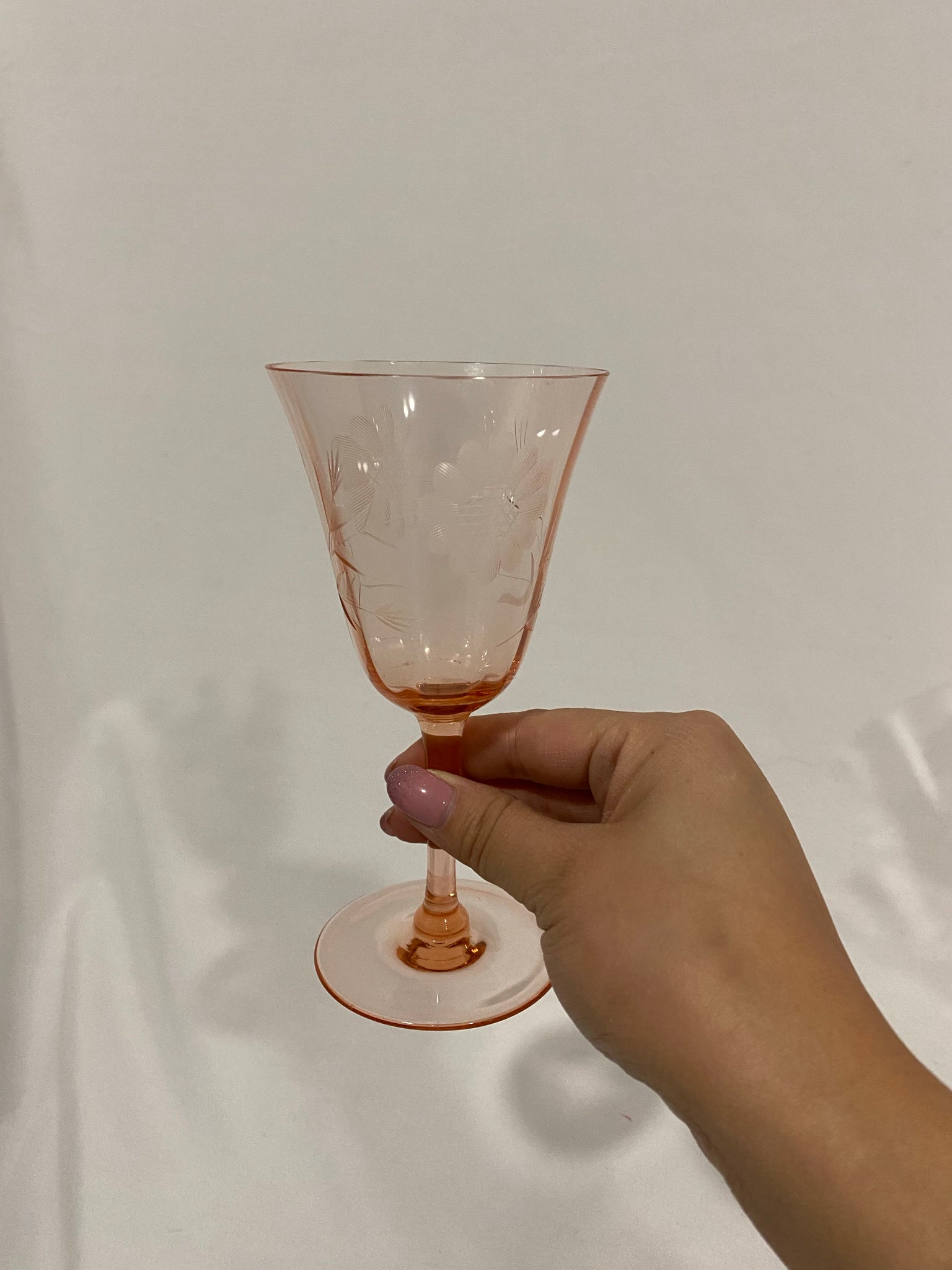 Selection of pink depression glass style glasses