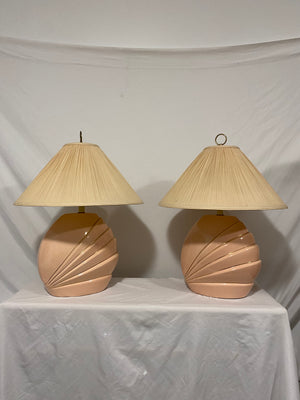 Light pink & gold art deco ceramic lamps