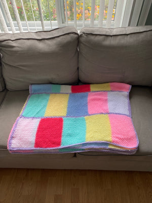 Colorful squares hand knitted blanket