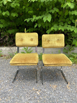 Green velour & chrome chairs