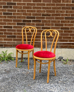 Wooden Thonet chairs with velvety red seats