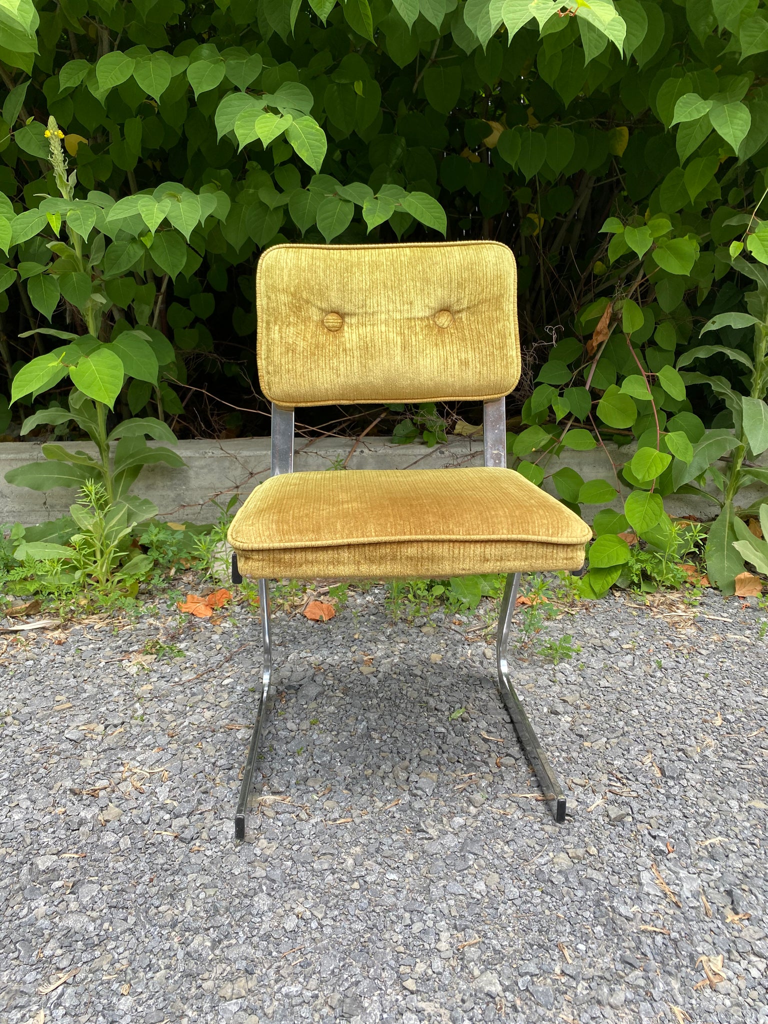 Green velour & chrome chairs