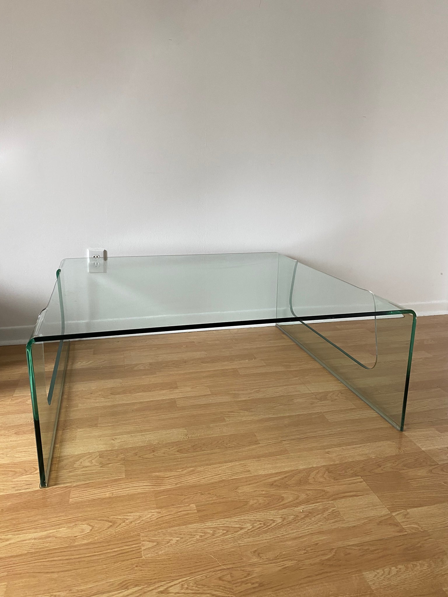 Square cut-out tempered glass waterfall coffee table