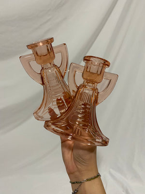 Selection of pink depression glass style candle holders part 7