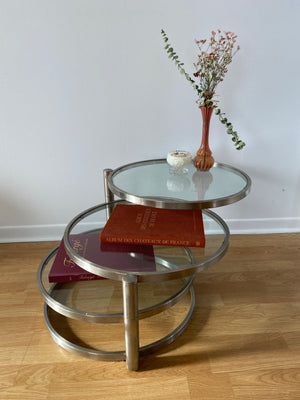 Silver & glass round swivel coffee table