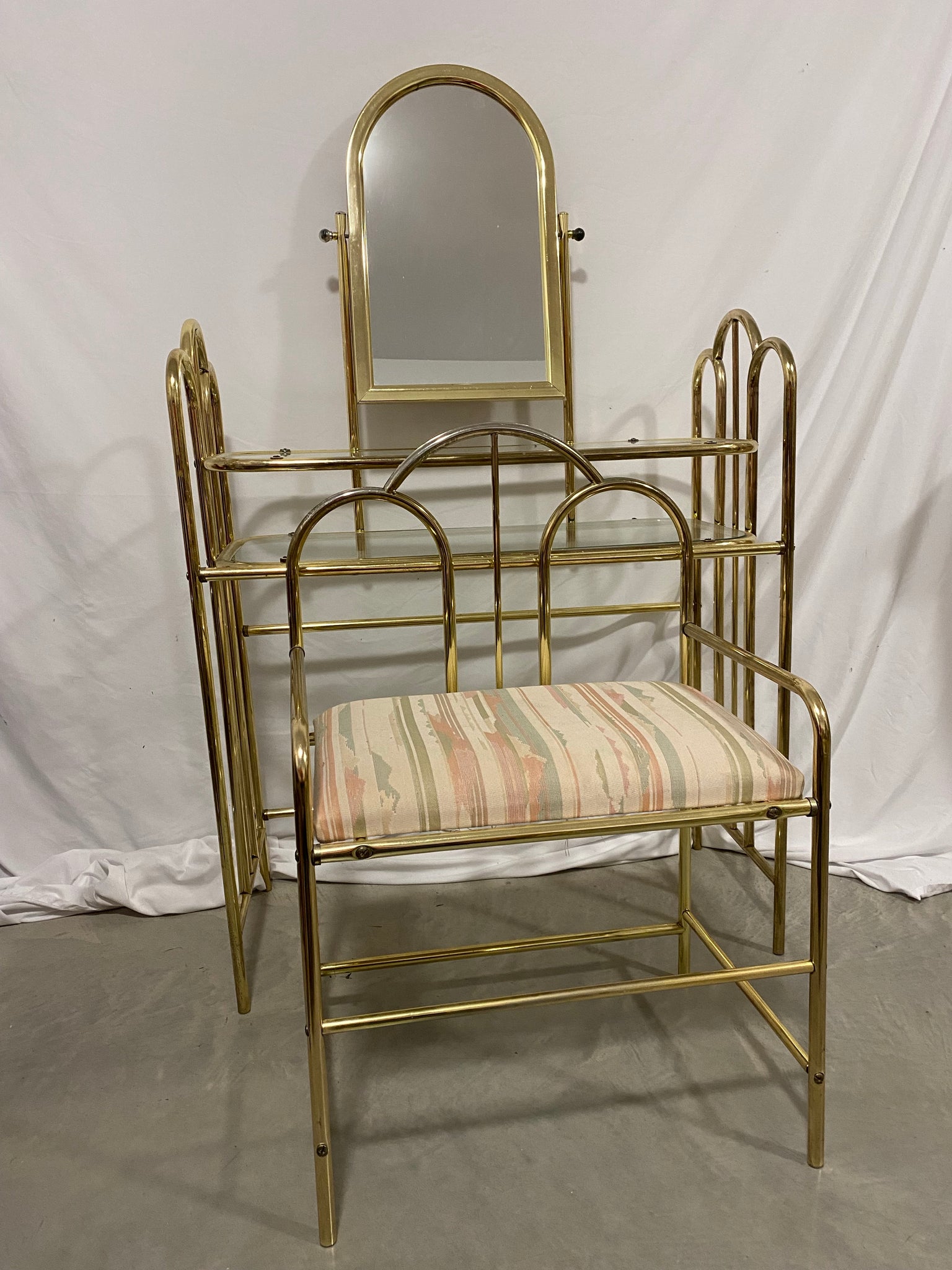 Golden brass & glass vanity