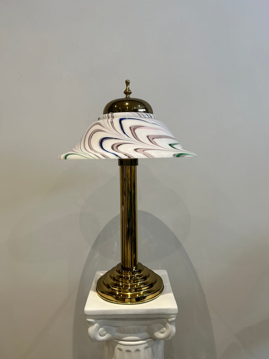 Colorful swirly Murano glass & brass table lamp