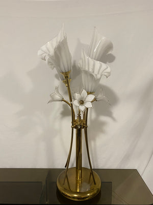 Murano glass calla lillies & brass table lamp