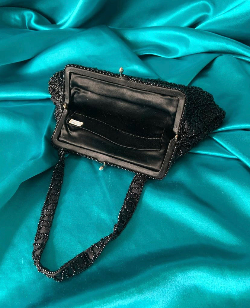 Little black vintage beaded handbag