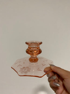 Pink depression glass style candle holders