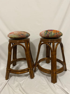 Boho wooden swivel bar stools