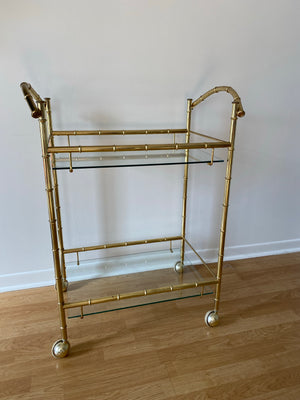 Golden brass & glass bar cart