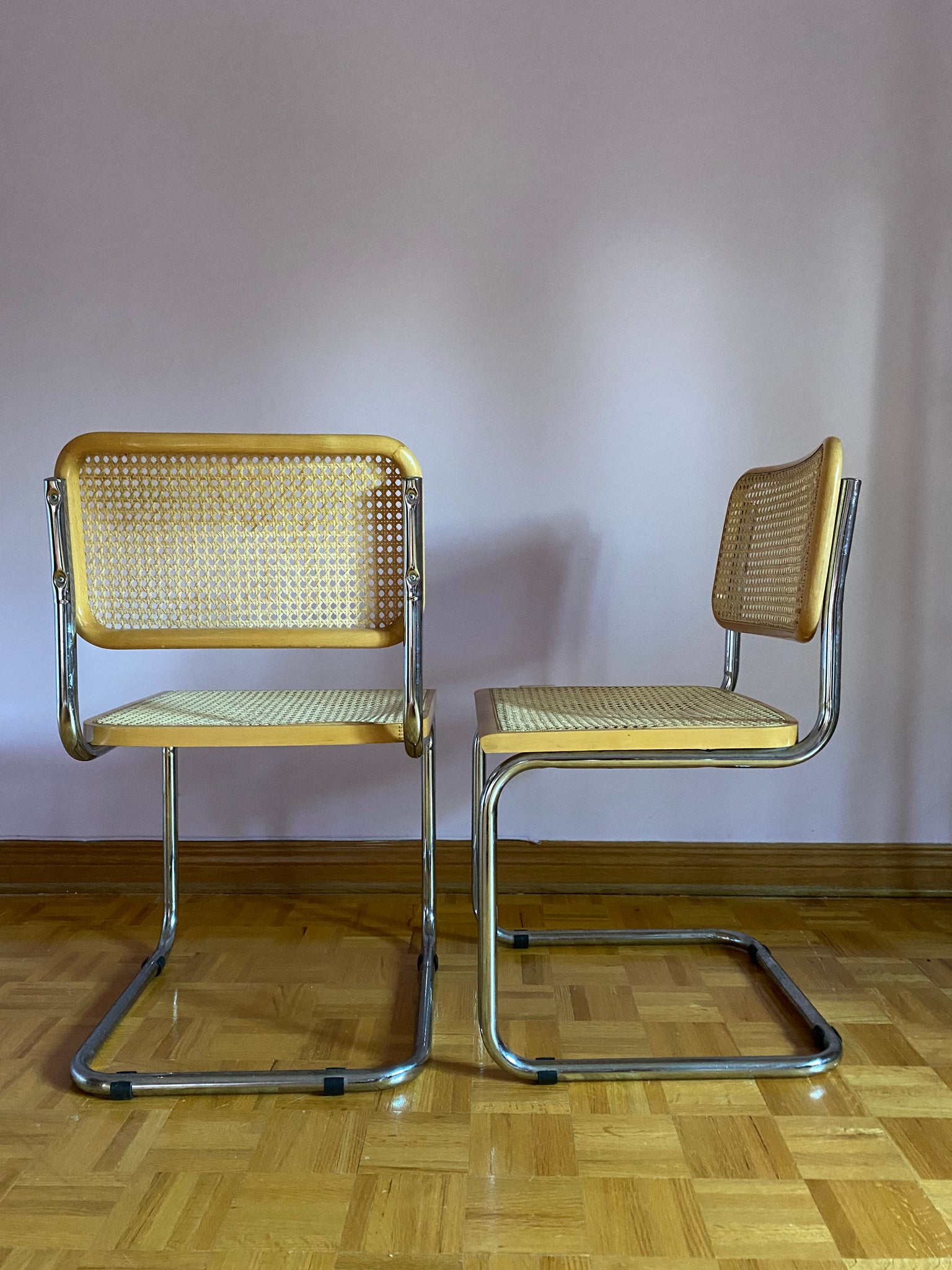 Chrome & cane cantilever Cesca chairs