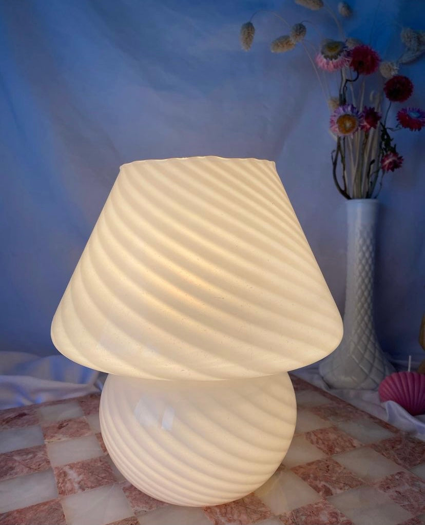 Small light pink swirl Murano mushroom lamp