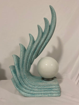 Speckled aqua blue ceramic wave art deco lamps