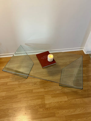 Angled waterfall glass coffee table