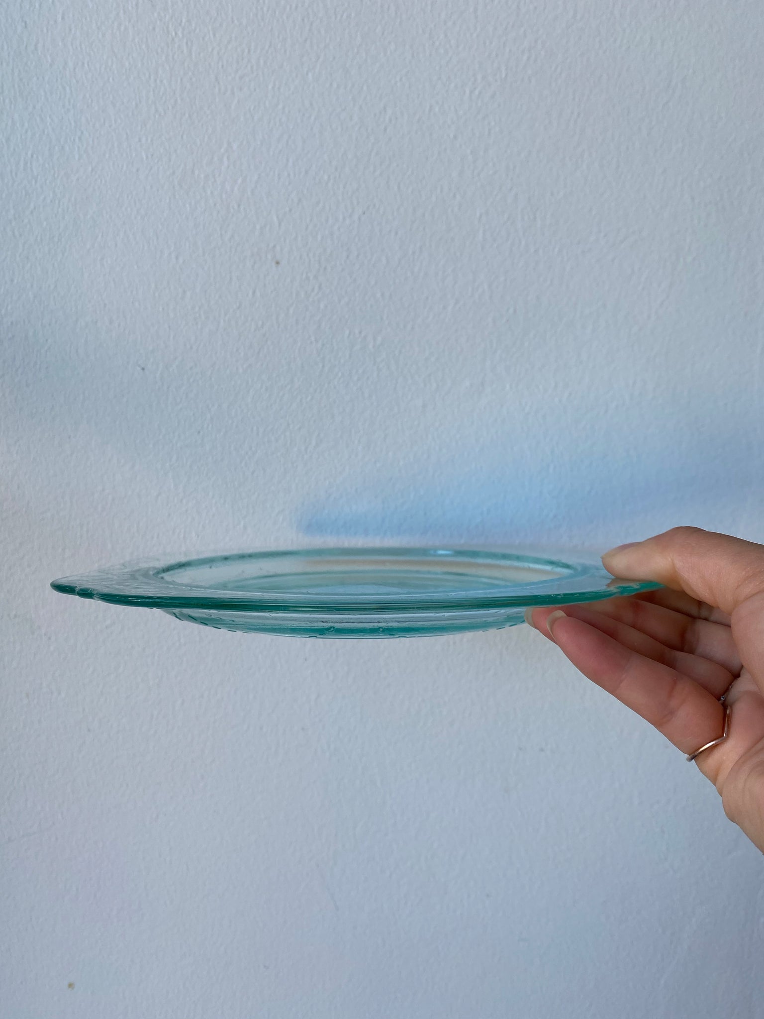 Small aqua reproduction depression glass plates set