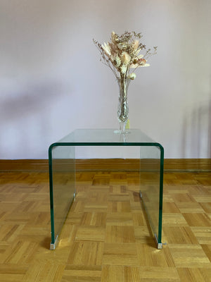 Duo of large tempered glass waterfall nesting side tables