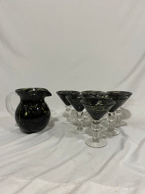 Handblown speckled glass pitcher and glasses