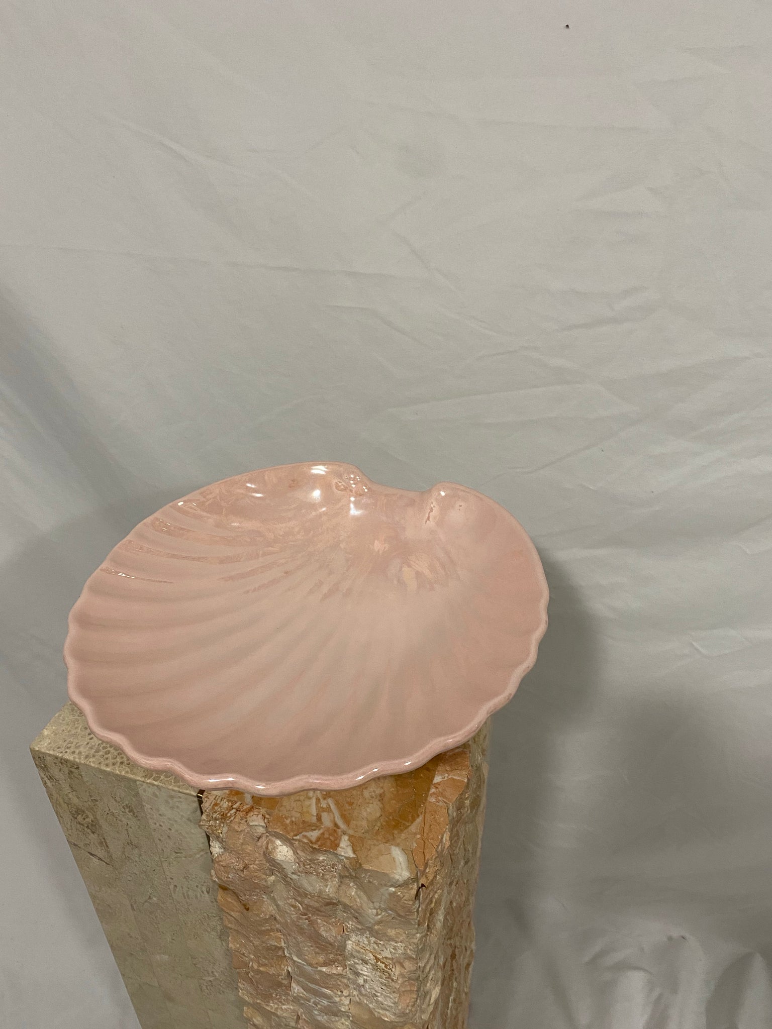 Iridescent pink seashell dishes