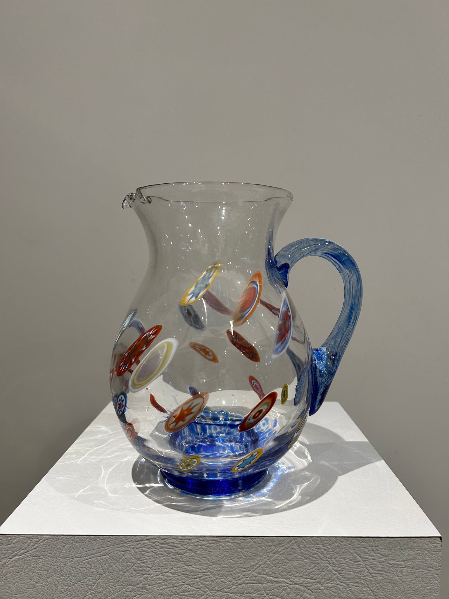Handblown millefiori glass pitcher and glasses