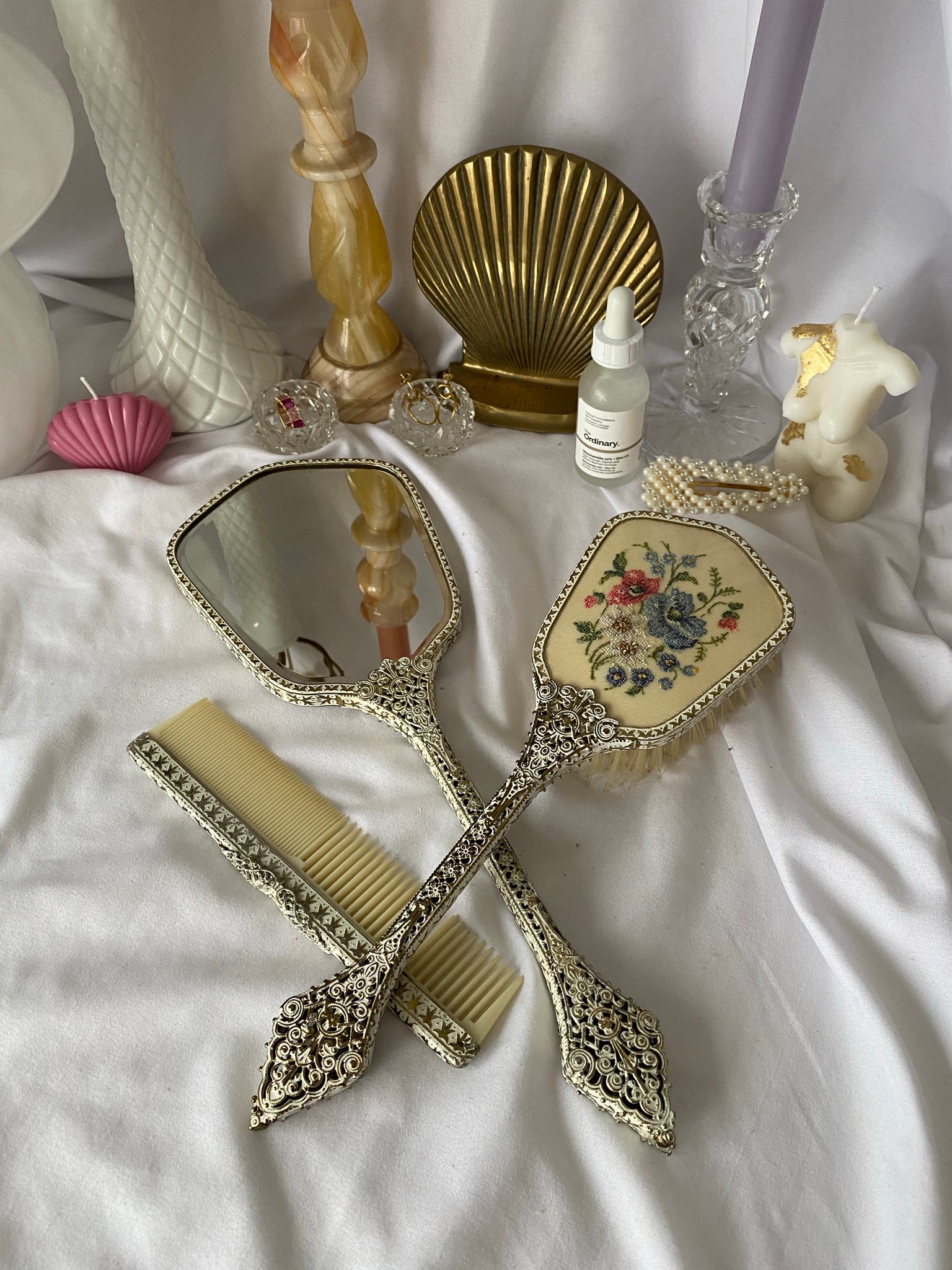Beautiful floral antique vanity set