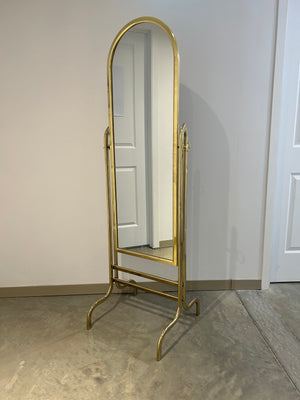 Golden brass swivel floor mirror