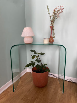 Cute little tempered glass waterfall console table