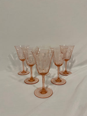 Selection of pink depression glass style glasses