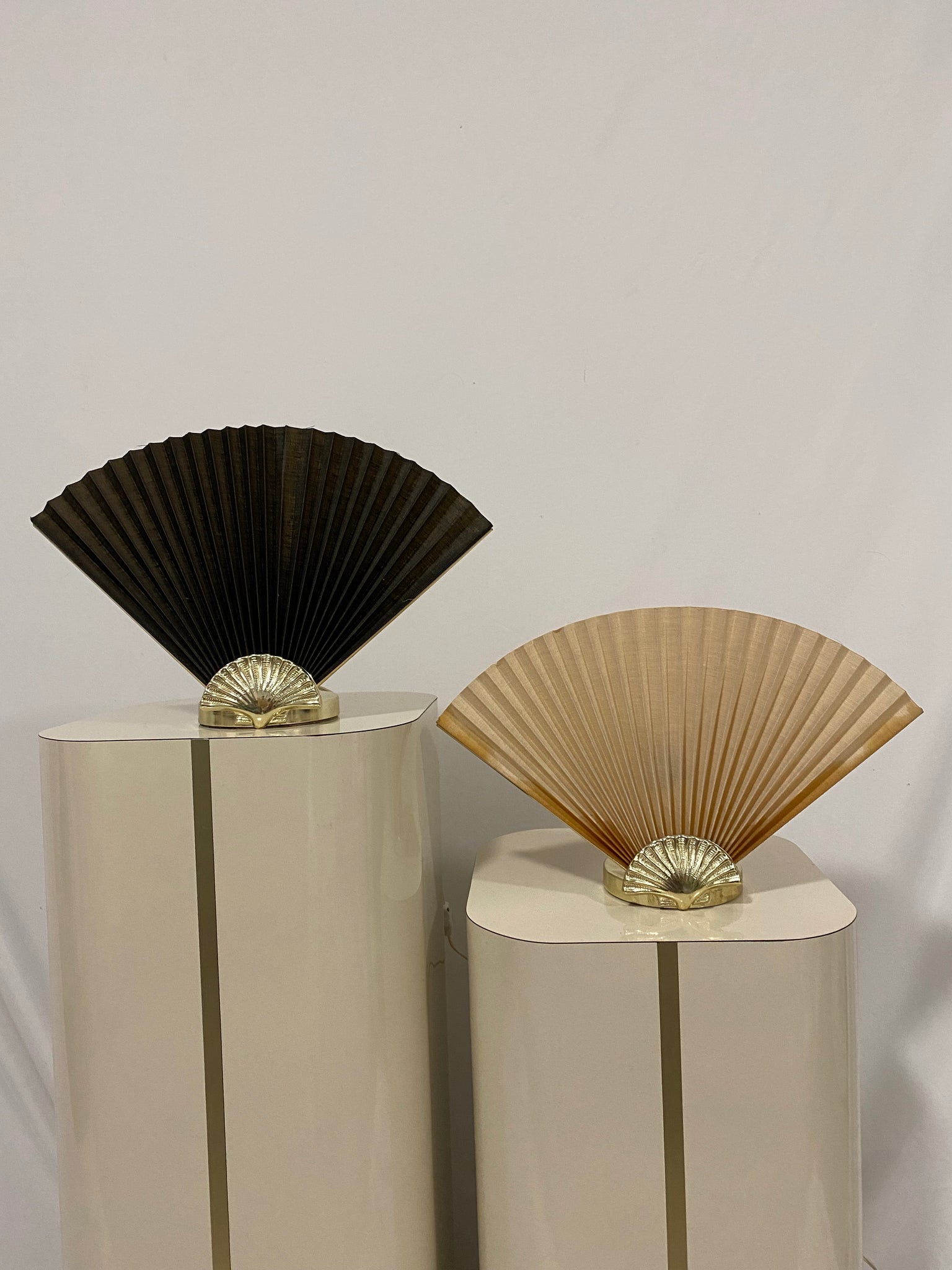 Mcm brass seashell fan lamps