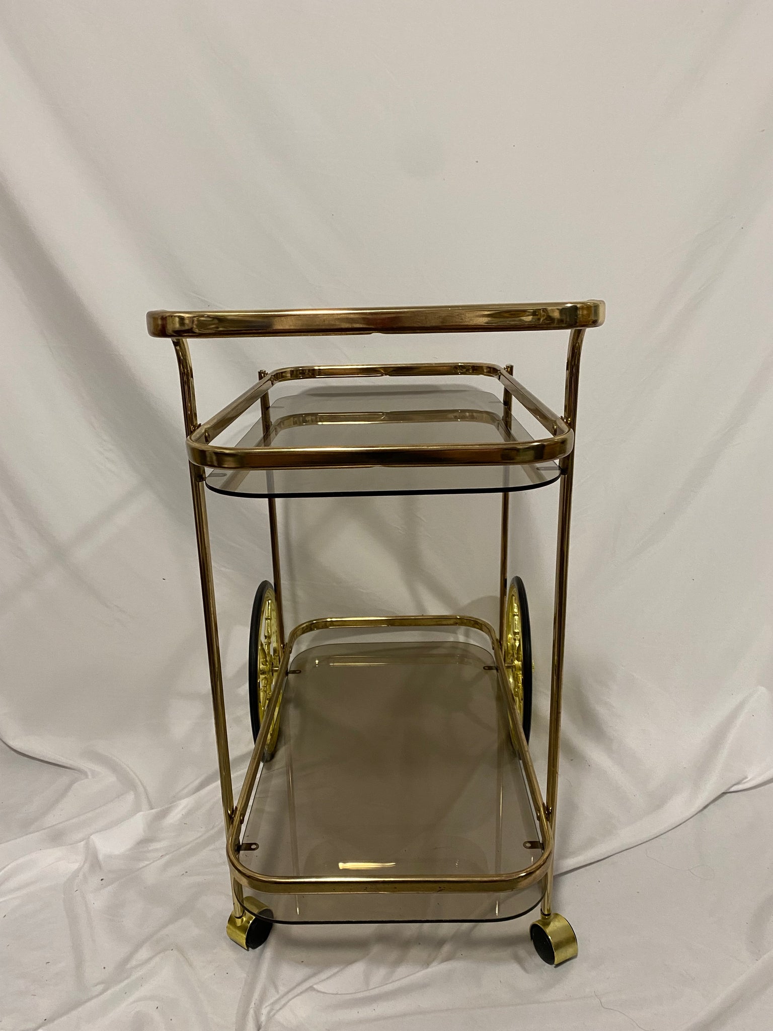 Vintage 80’s golden brass bar cart