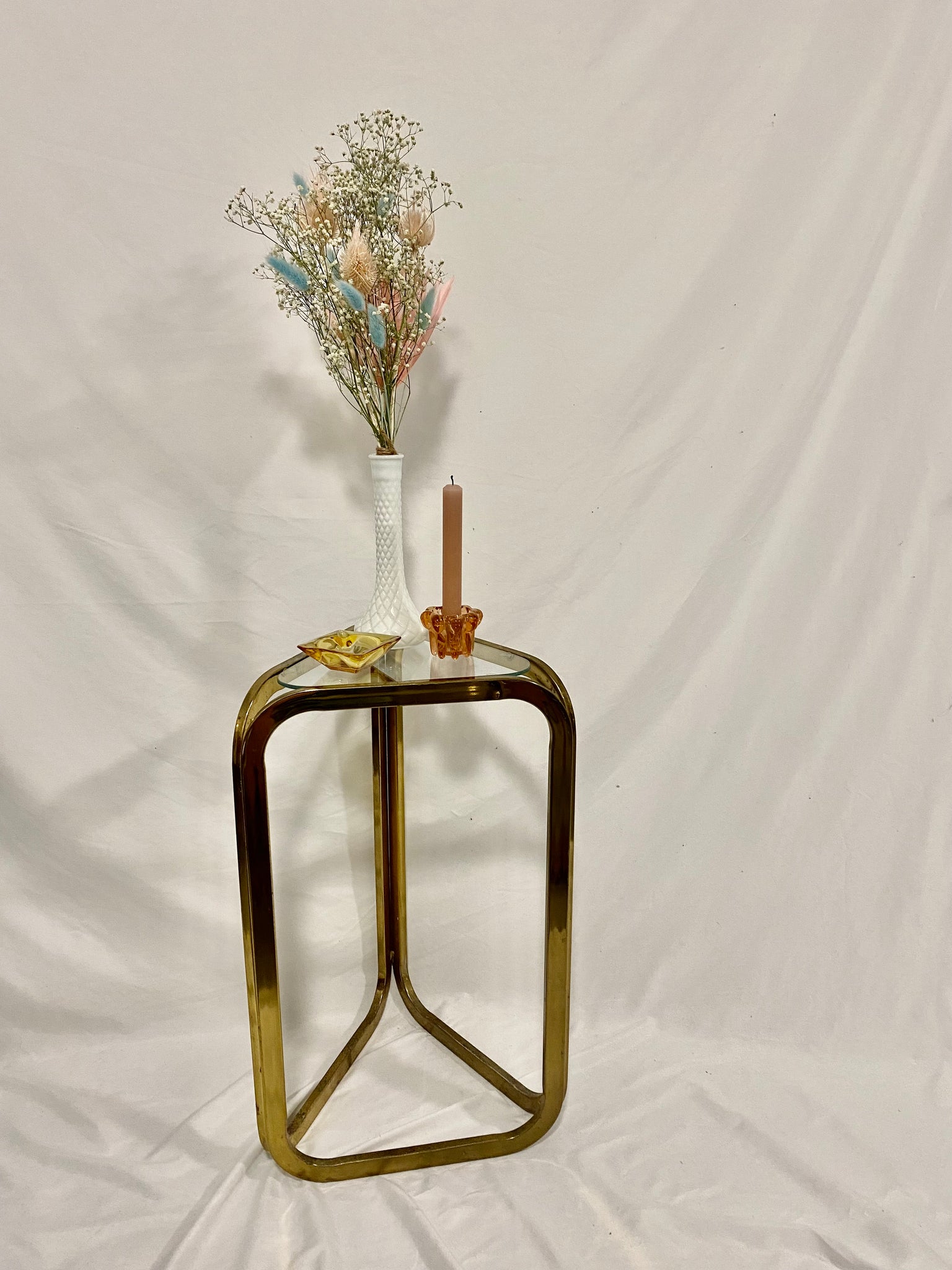 Golden brass & glass triangular table