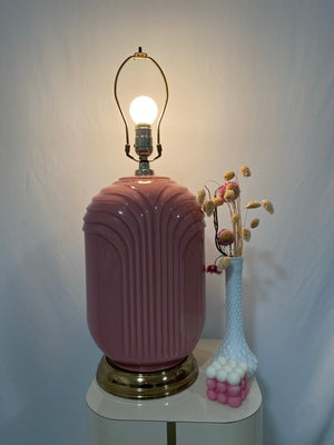 XL pink art deco glass lamp