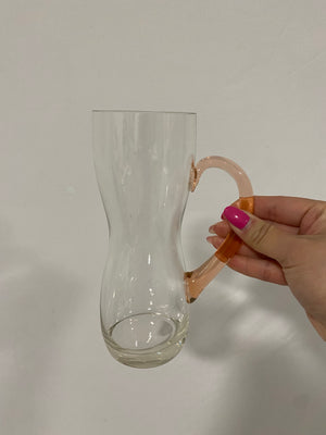 Tall glass mugs with colorful handles
