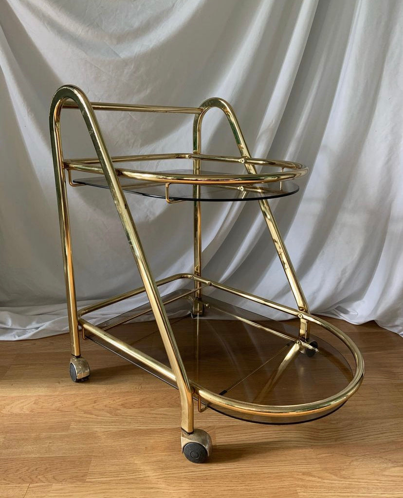 Golden brass bar cart with handle