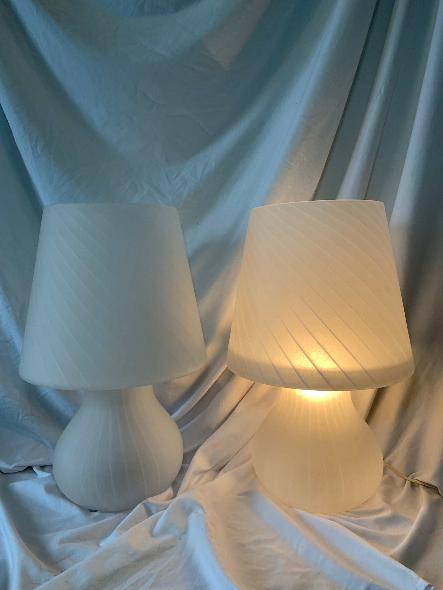 XL white frosted Murano mushroom lamp
