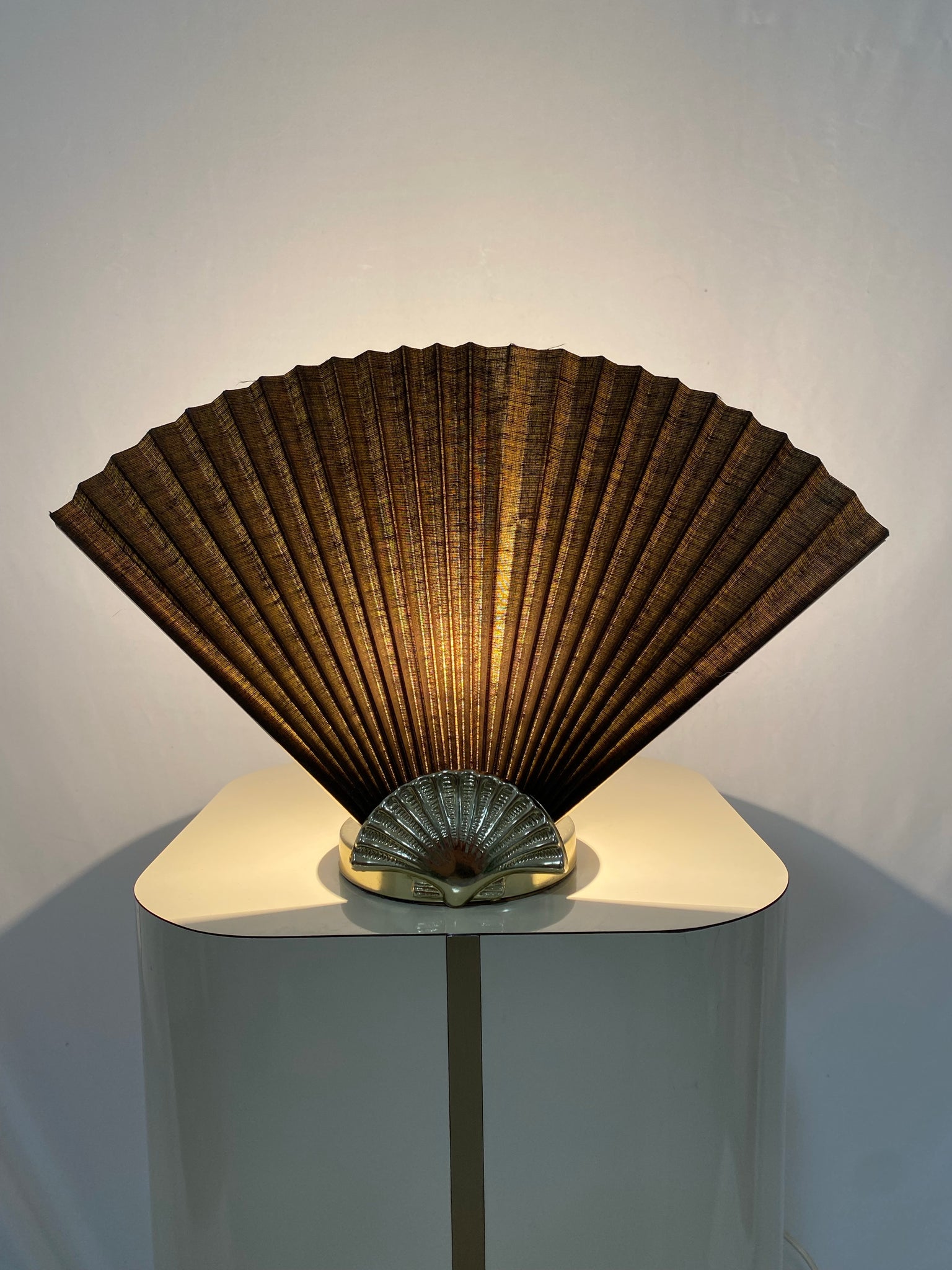 Mcm brass seashell fan lamps