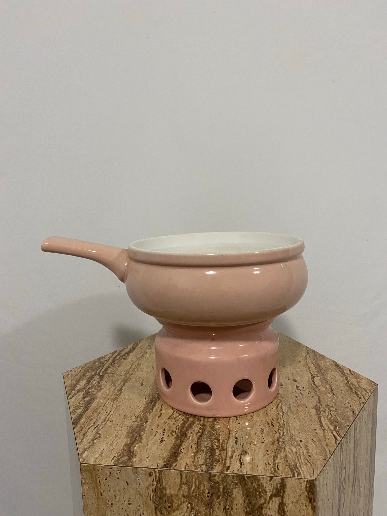 Vintage pink ceramic fondue set