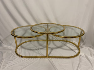 Milo Baughman style golden brass swivel coffee table