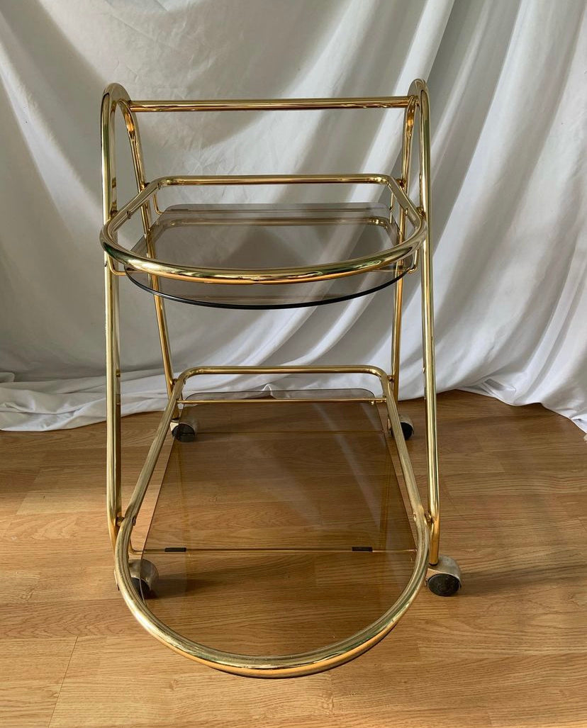 Golden brass bar cart with handle
