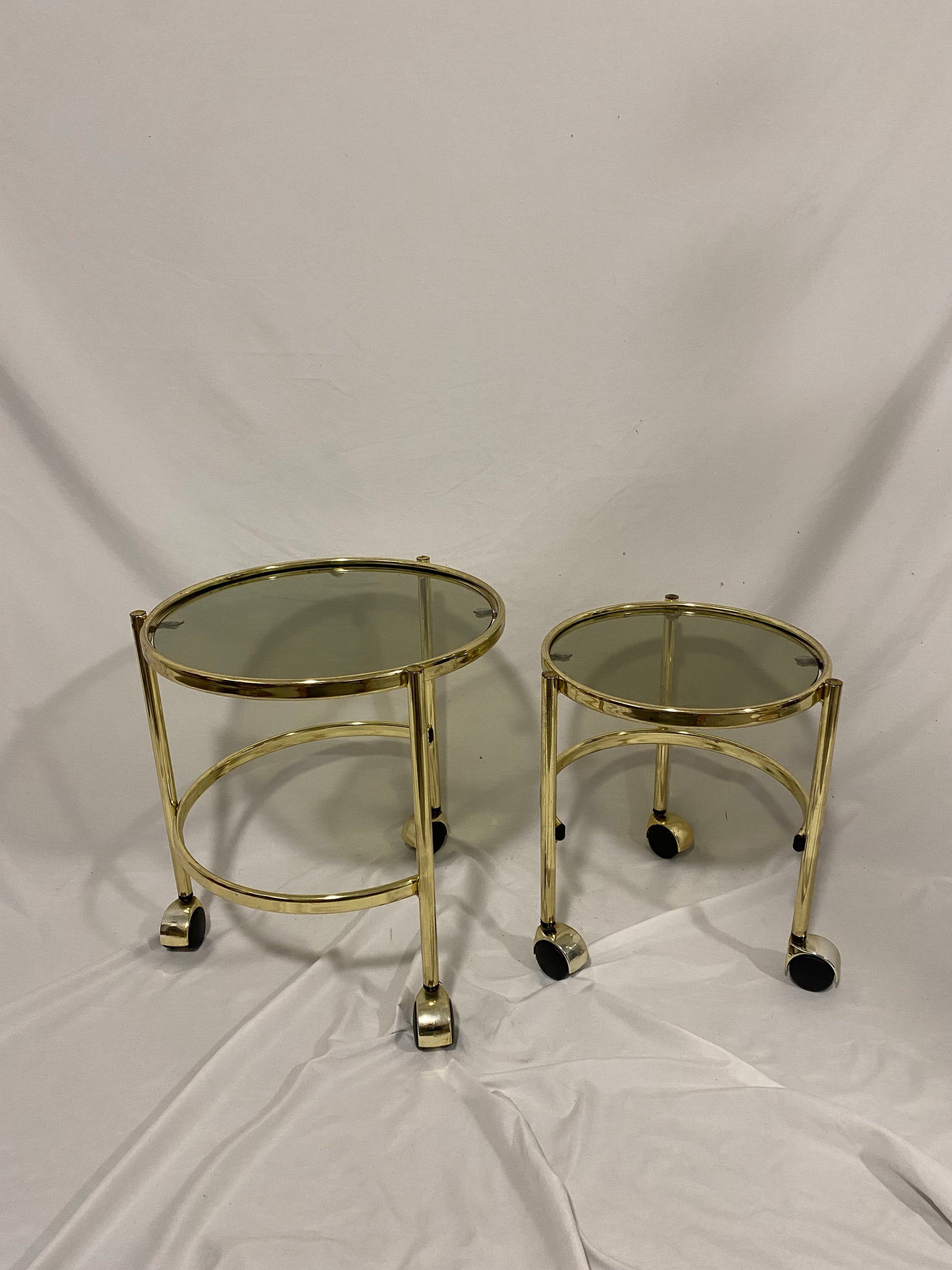 Round golden brass nesting tables set