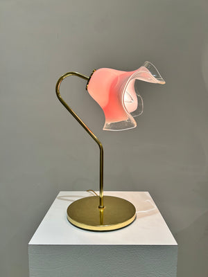 Pink Murano Vetri flower & brass table lamp