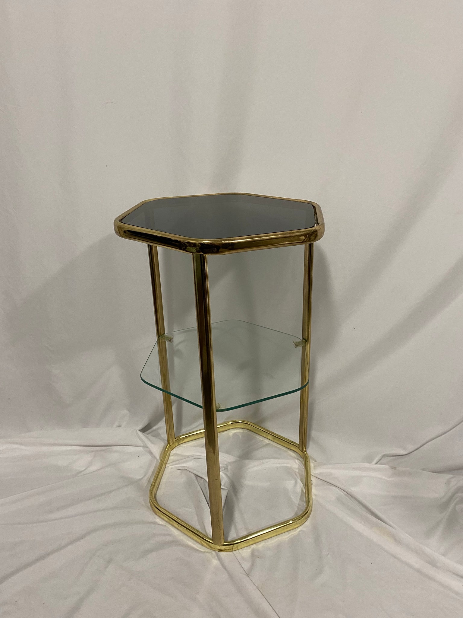 Hexagonal brass & glass side table