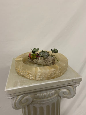 Large round marbled unpolished stone ashtray