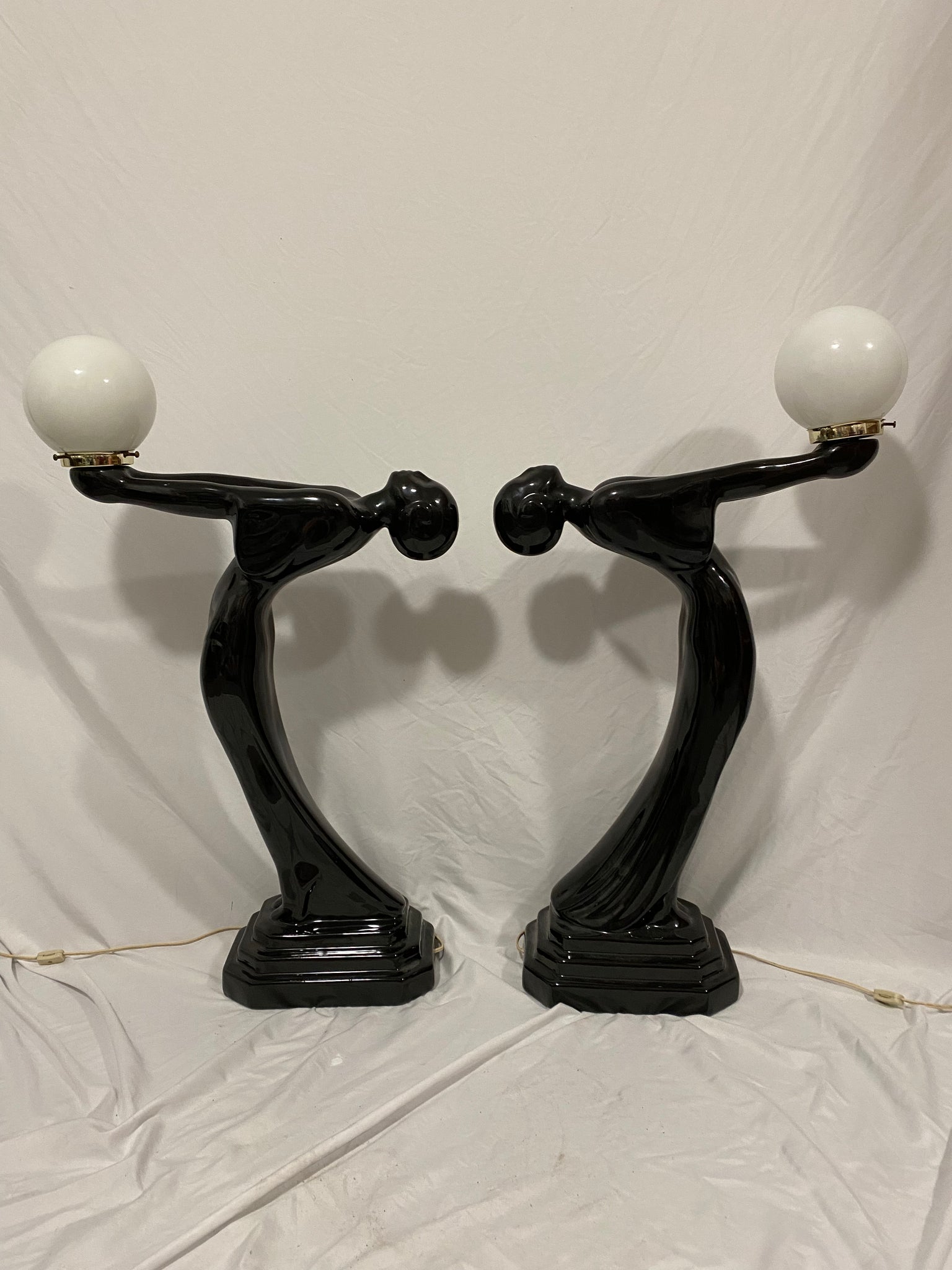XL black ceramic art deco ladies lamps