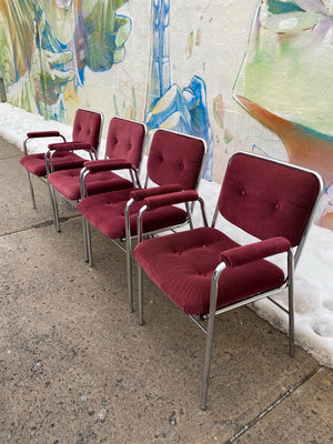 Raspberry velour & chrome retro chairs