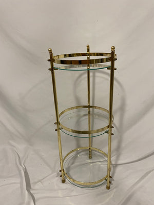 Cute little cylindrical brass & glass table / shelf