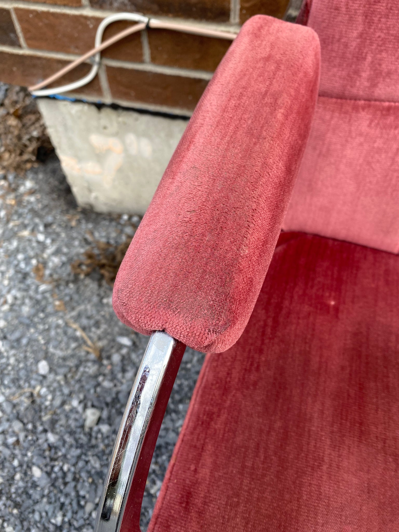 Strawberry velour & chrome chairs